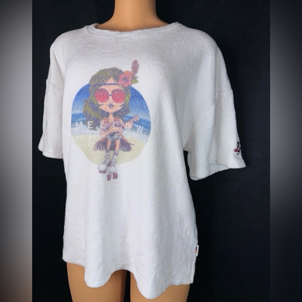 White terry cloth Graphic T-Shirt